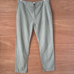 FLINT & TINDER straight fit cotton linen pants men's size 33x32 green casual